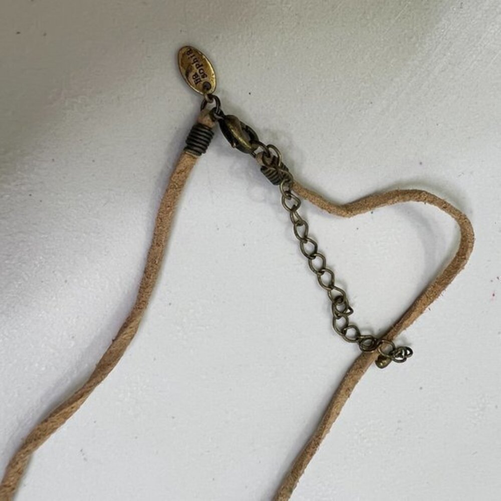 Lia Sophia Necklace Statement Blue Suede Brown Southwestern Boho Big Gold Tone U - Picture 5 of 7